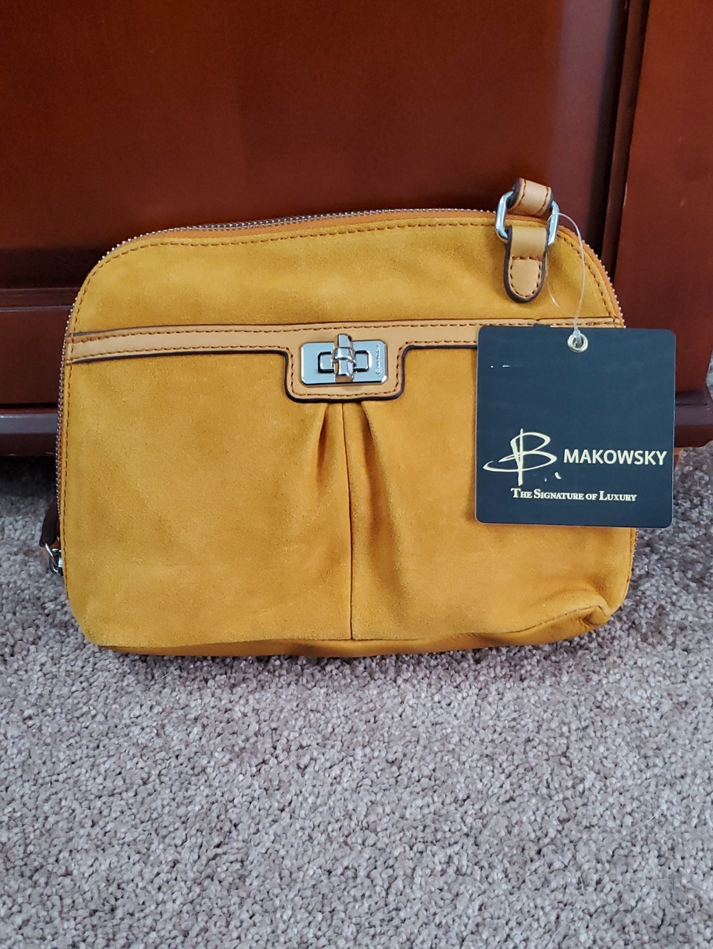 BRAND NEW - B. MAKOWSKY Mustard Suede Crossbody Bag